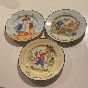 Colorful William-Sonoma French Cuisine Themed Plates 8” Three in Set